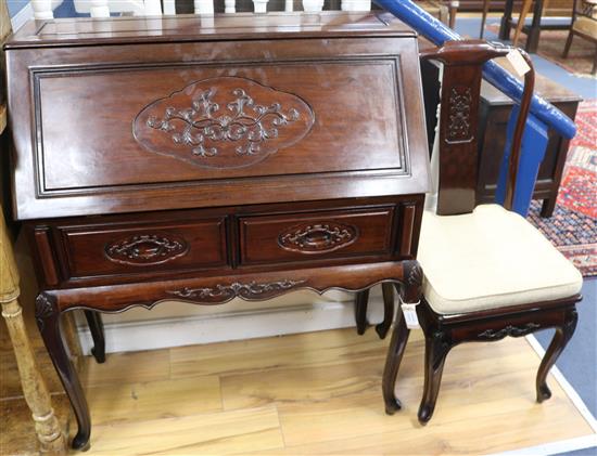 A Chinese hongmu desk and chair W.93cm